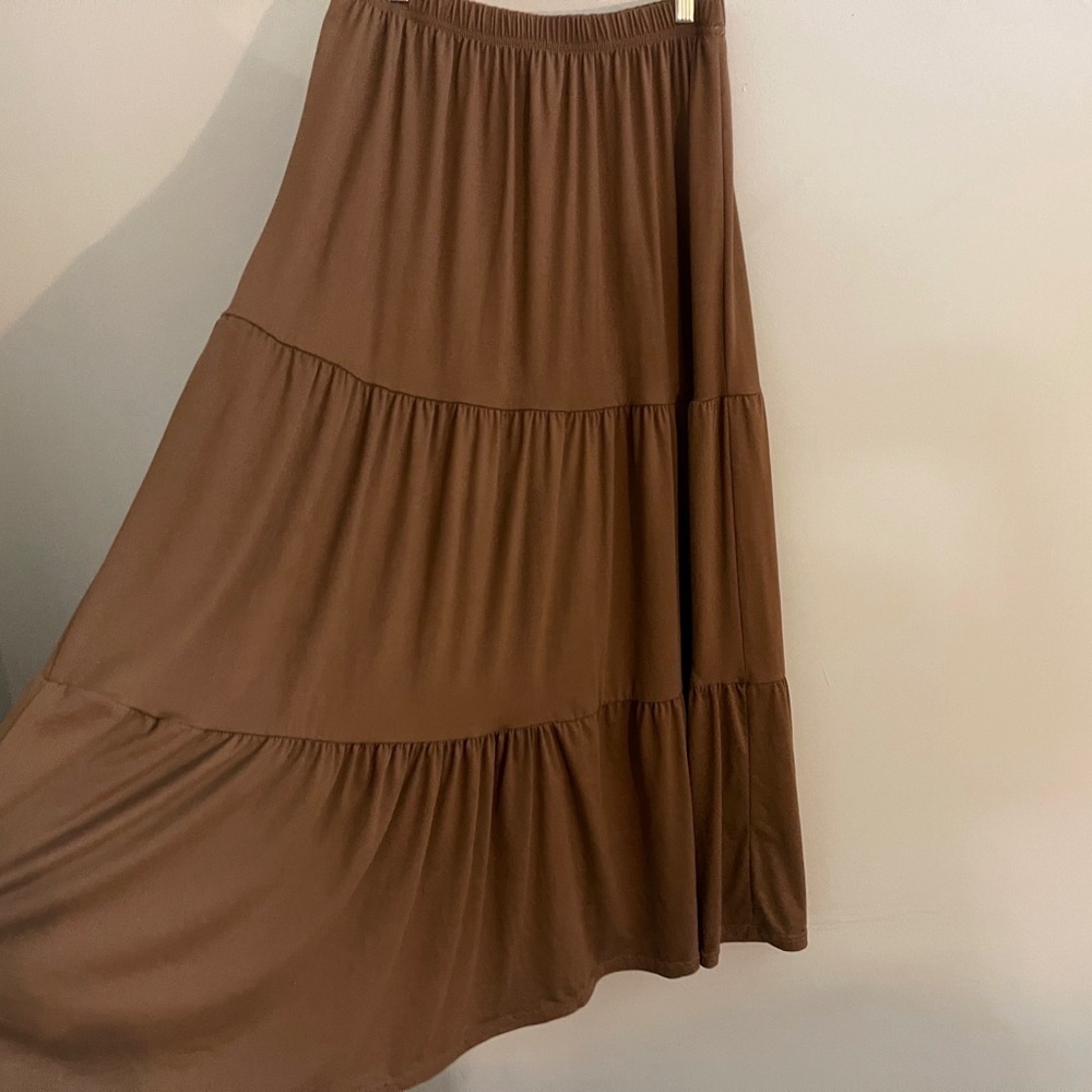Indero Brown Tiered Maxi Skirt Bohemian Boho Festival Casual Cottagecore